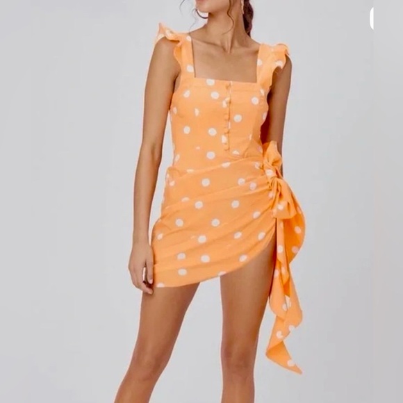 FOR LOVE & LEMONS TANGERINE AUBURN SARONG MINI DRESS , sz : medium - Picture 2 of 15